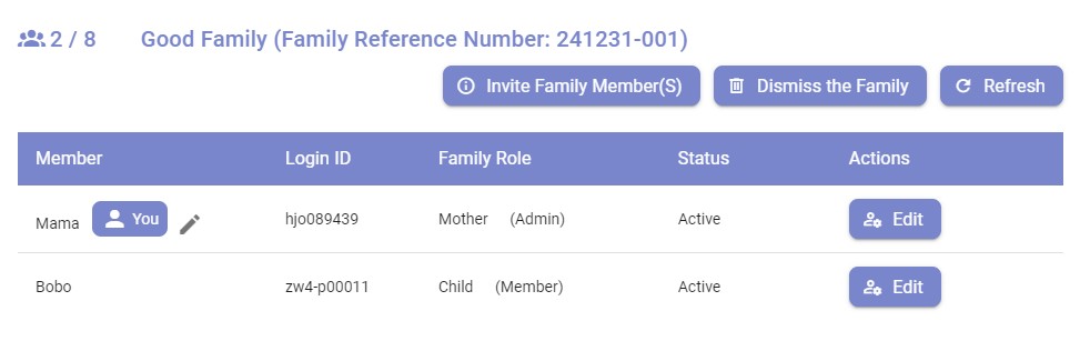 After the family administrator allows members to join, they can view the member list in the overview.