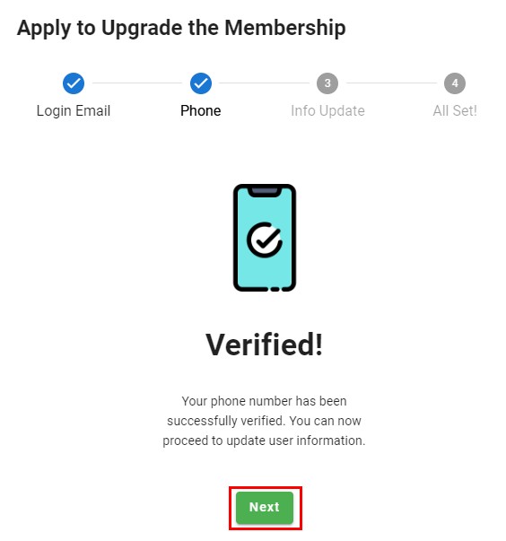 Complete the mobile phone verification and click 'Next'.