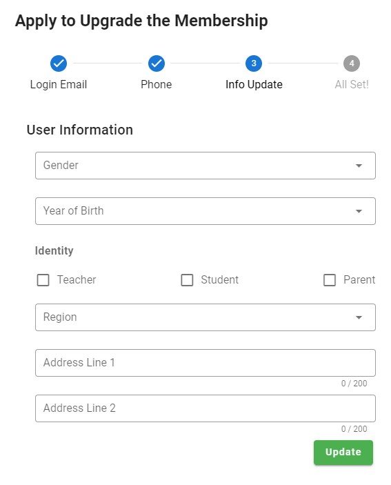 Update your personal information (optional) and click 'Update'.